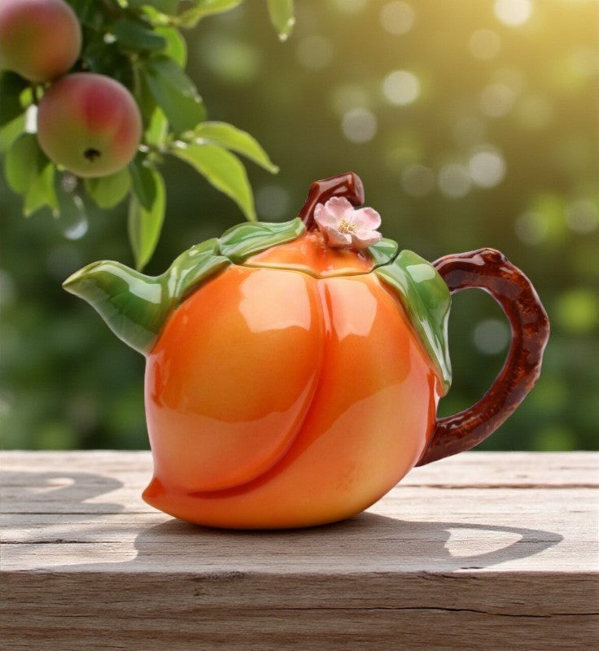 Ceramic Peach Teapot, Gift for Her, Gift for Mom, Tea Party Décor, Café Décor, Farmhouse Kitchen Décor